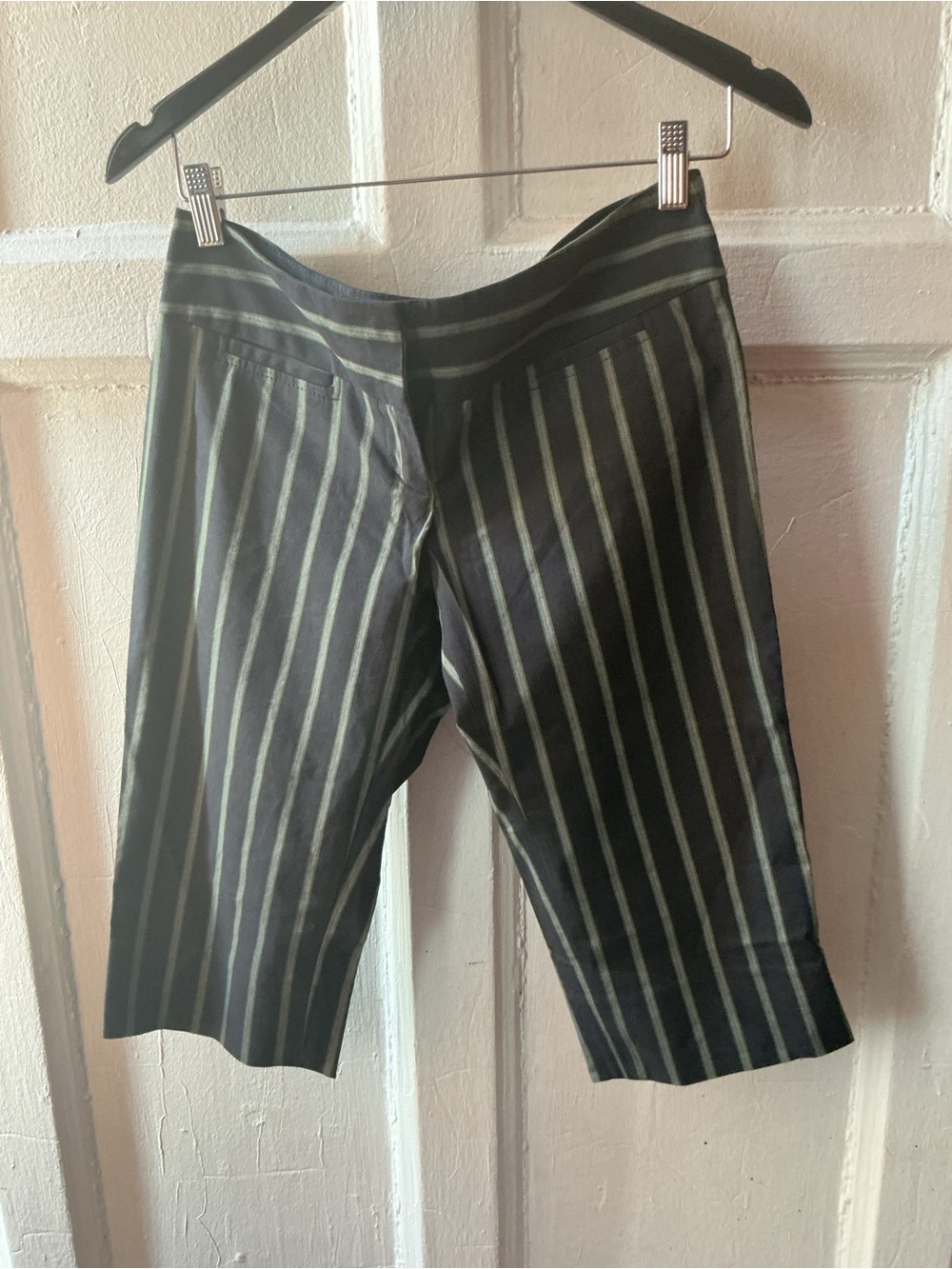 Diane Von Furstenberg Black Bermuda Shorts with Gray Pinstripes